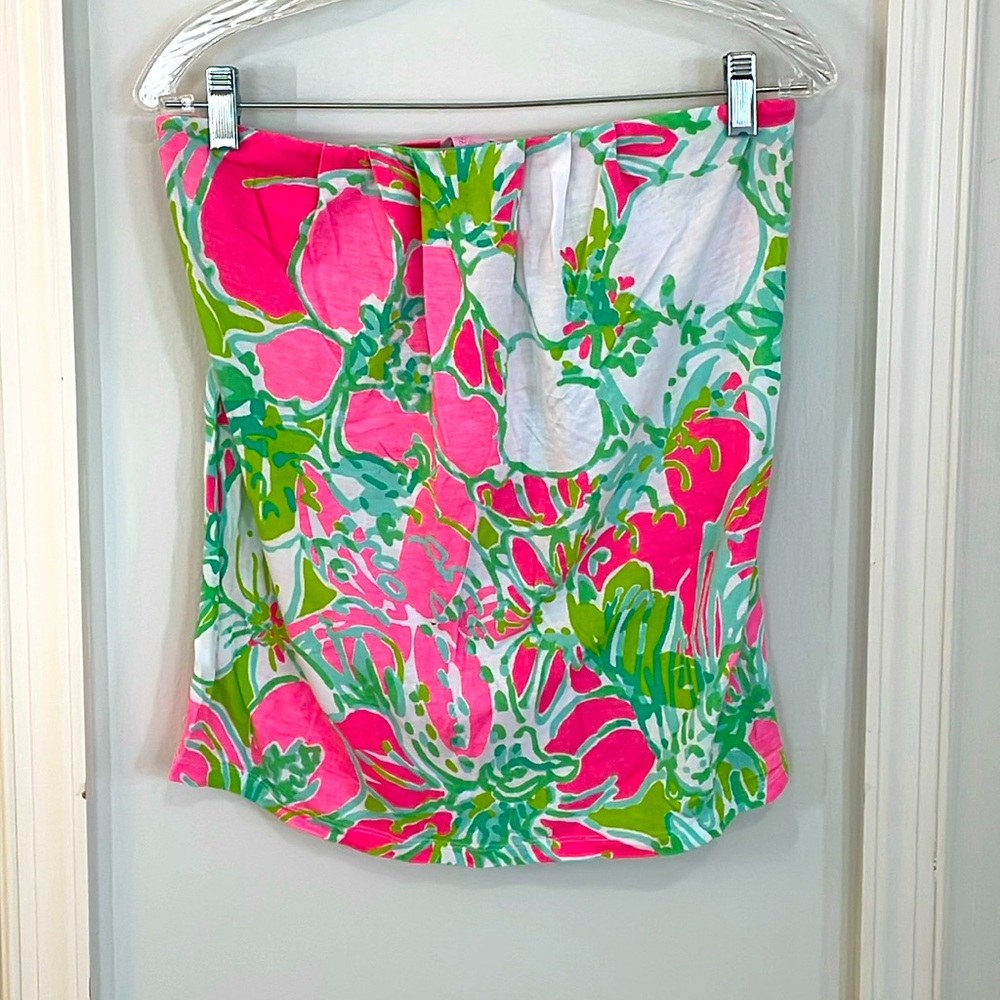 Cotton stretch bandeau top with pleated front